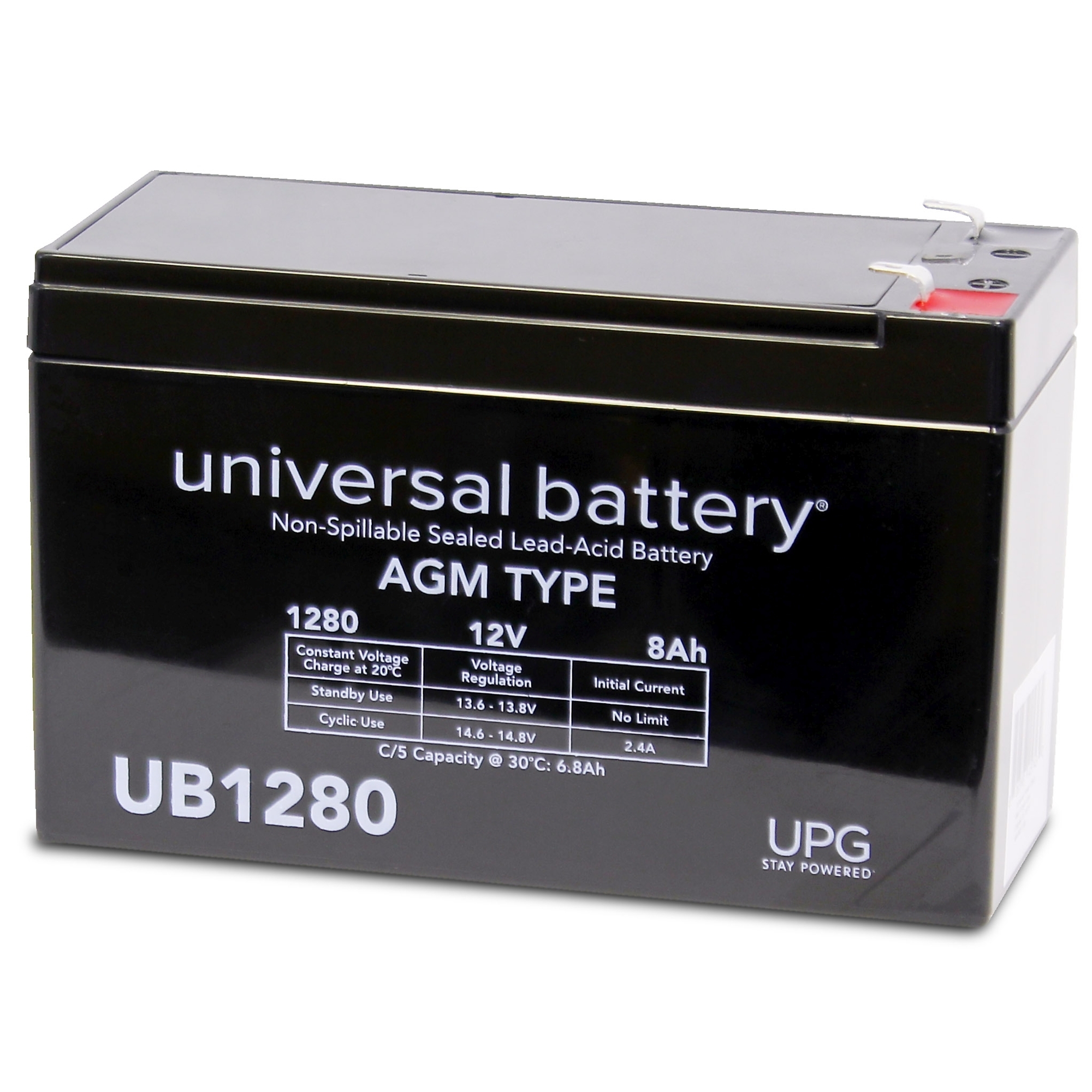 UPG Universal Sealed LeadAcid Battery — AGMtype, 12V, 8 Amps, Model